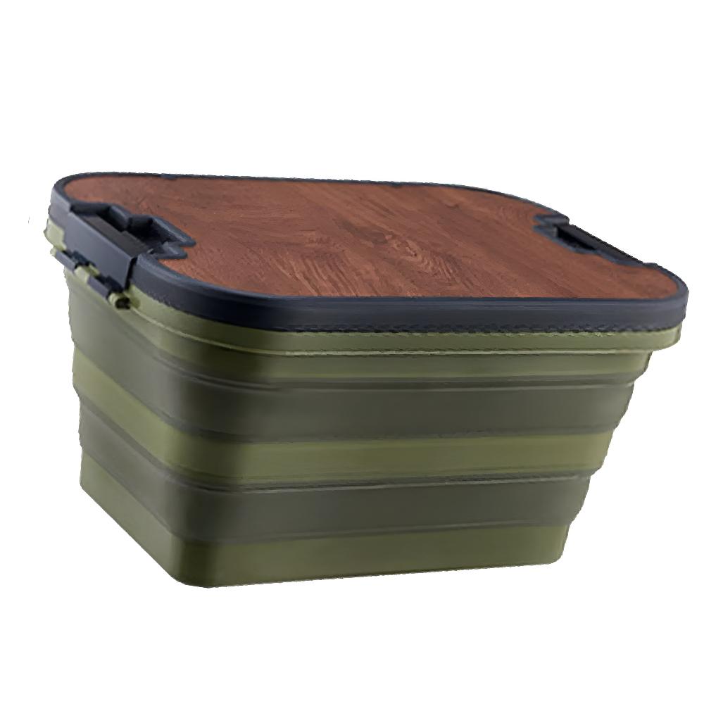 Collapsible Camping Storage Box with Tabletop Lid – 28L Foldable Outdoor Organizer