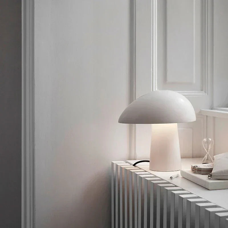 Mushroom Table Lamp – Scandinavian LED Light with Wood Grain Accents for Bedroom & Living Room